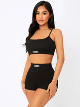 Letter Embroidery Cami Crop Top & Biker Shorts Set